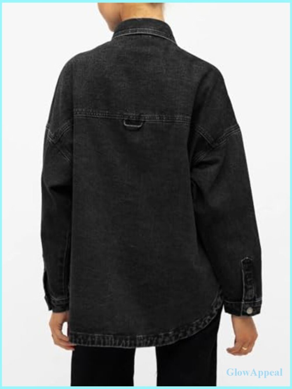 Oversized Denim Shirt Button Down Long Sleeve Blouse Distressed Jean Jacket - Picture 5 of 7